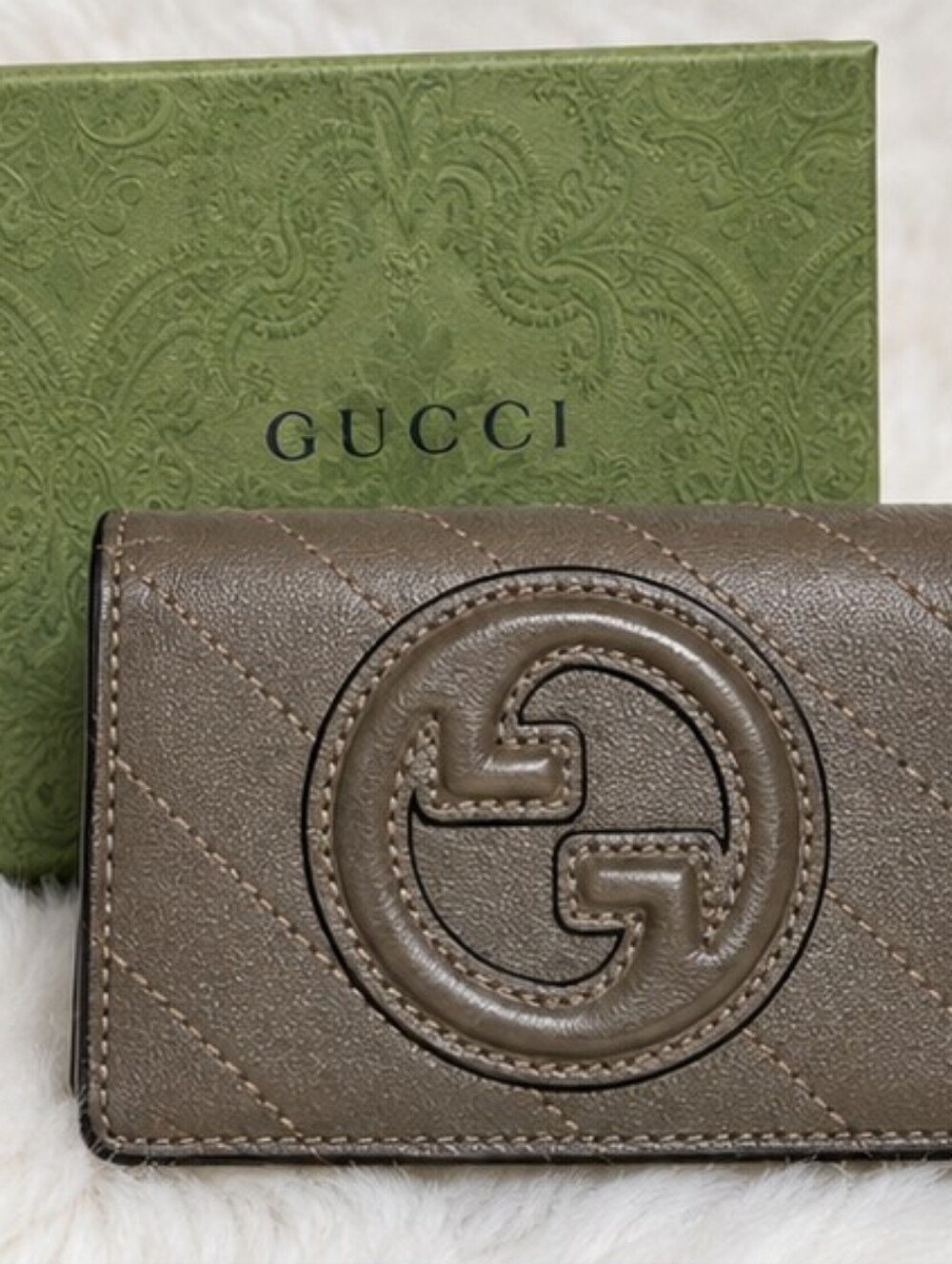 Gucci Blondie Brown Leather Card Case Wallet 760317 w/ Box
